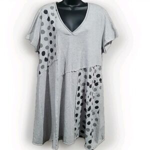 Fenini Oversize A-Line Dress Size L Gray Polka Dot/Solid Lagenlook Art to Wear